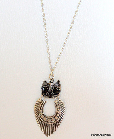 Tribal Antique silver tone Owl Pendant Necklace